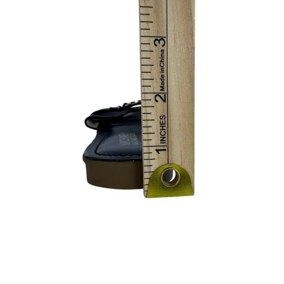 Michael Kors Black Leather Logo Slide Sandals Size 6 Gold MK Hardware - Picture 4 of 4